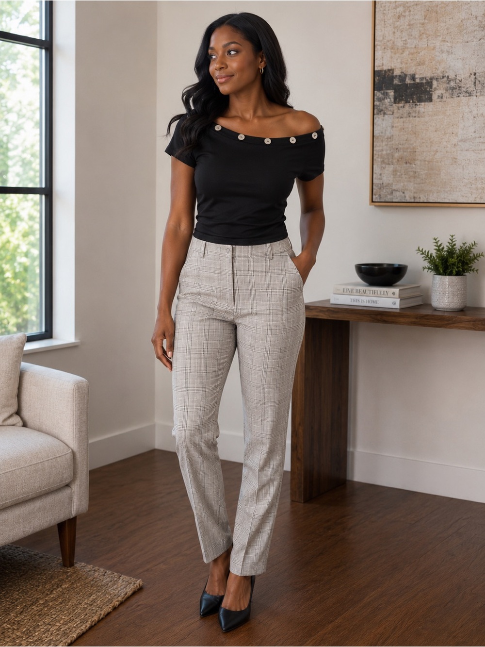 NWT Tiger Mist Marita Top Black Off Shoulder Button Detail Top